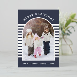Modern Arch Photo Elegant Silver Foil Christmas Holiday Card