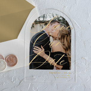 Modern arch photo elegant wedding save the date acrylic invitations
