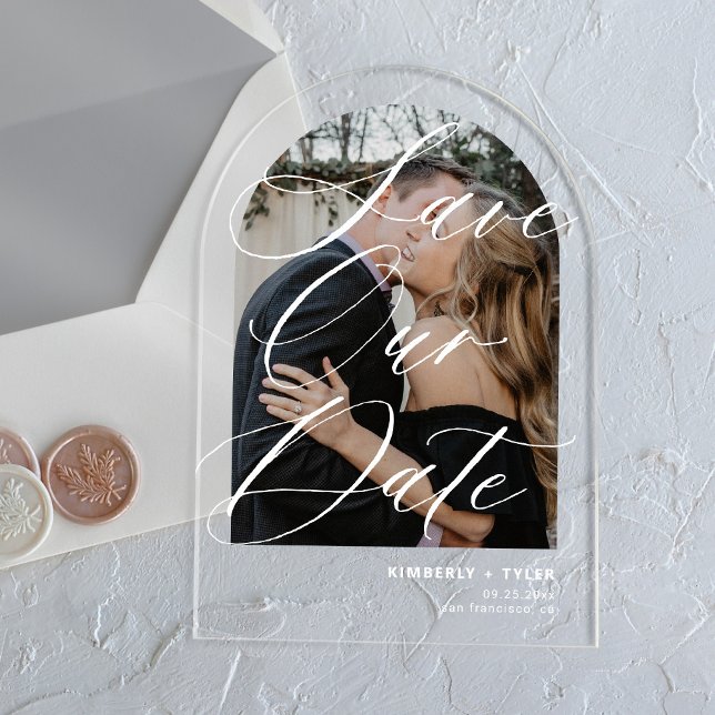 Modern arch photo elegant wedding save the date acrylic invitations (Creator Uploaded)