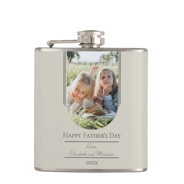 Modern Arch Photo Father's Day | Beige Hip Flask (Front)