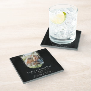 Modern Arch Photo Father's Day Black Glass Coaster