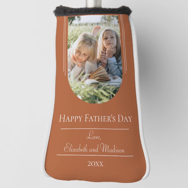 Modern Arch Photo Father's Day | Burnt Orange Golf Head Cover (Rotate 90)