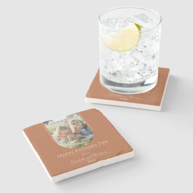 Modern Arch Photo Father's Day | Burnt Orange Stone Coaster (Side)