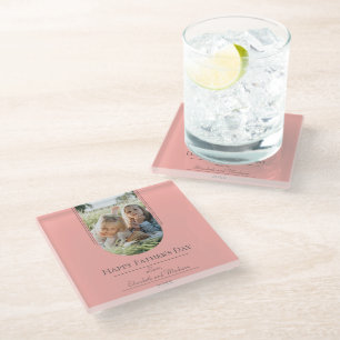 Modern Arch Photo Father's Day Coral Glass Coaster