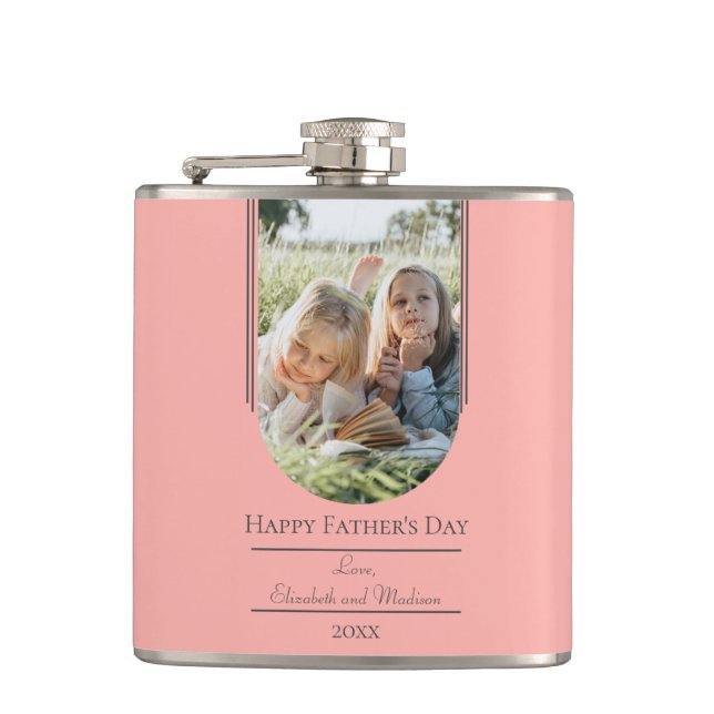 Modern Arch Photo Father's Day | Coral Hip Flask (Front)