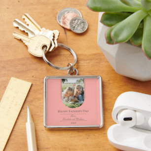 Modern Arch Photo Father's Day Coral Key Ring