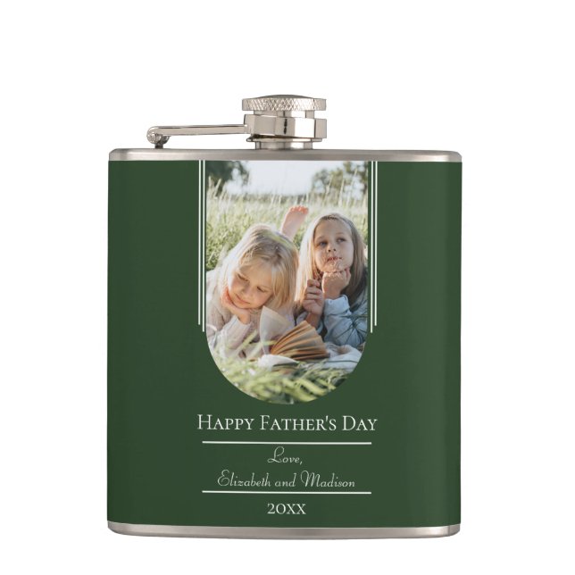 Modern Arch Photo Father's Day | Emerald Green Hip Flask (Front)