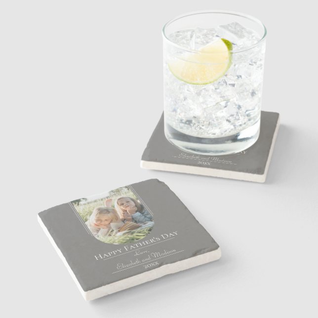 Modern Arch Photo Father's Day | Grey Stone Coaster (Side)