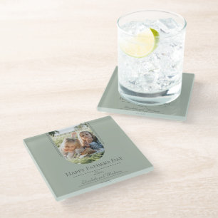 Modern Arch Photo Father's Day   Sage Green Glass Coaster