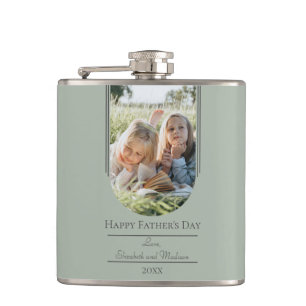 Modern Arch Photo Father's Day Sage Green Hip Flask