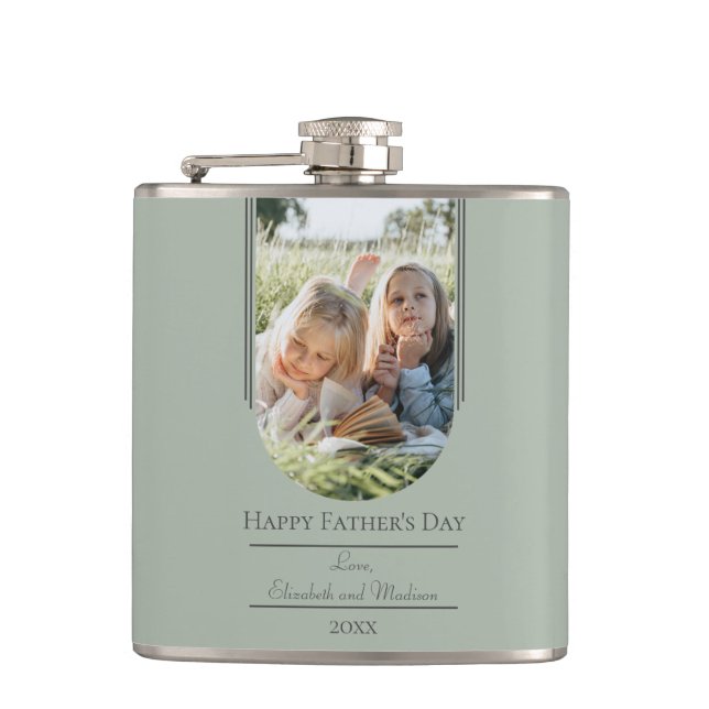 Modern Arch Photo Father's Day | Sage Green Hip Flask (Front)