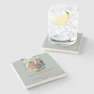 Modern Arch Photo Father's Day   Sage Green Stone Coaster