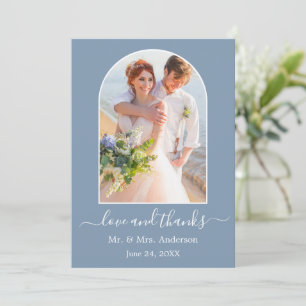 Modern Arch Photo Frame Dusty Blue Wedding Thank You Card