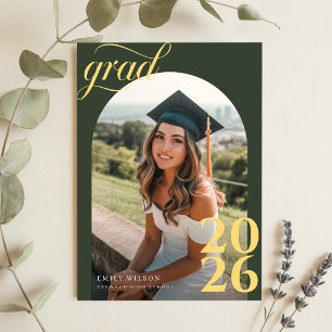 Modern Arch Photo Gold Graduation Announcement Postcard