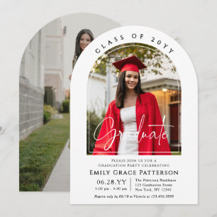 Modern Arch Photo Graduate Script Graduation Party Invitation