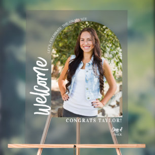 Modern Arch Photo Graduation Party Welcome Frosted Acrylic Sign