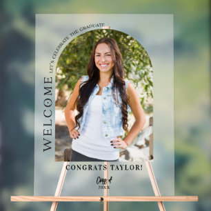 Modern Arch Photo Graduation Party Welcome Frosted Acrylic Sign