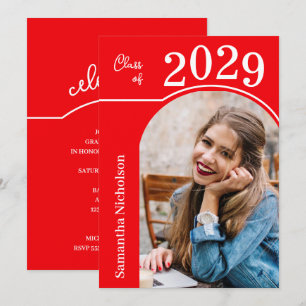 Modern Arch Photo Graduation Red Invitation