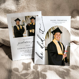 Modern Arch Photo He Did It Graduation Invitation