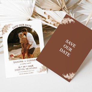 Modern Arch Photo Pampas Grass Save Our Date Card