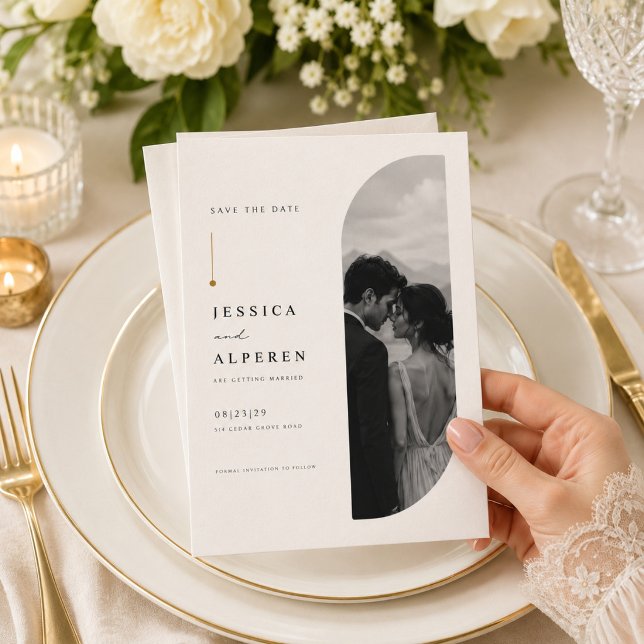 Modern Arch Photo Save The Date Card (Creator Uploaded)