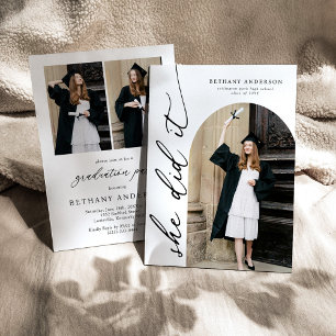 Modern Arch Photo She Did It Graduation Invitation