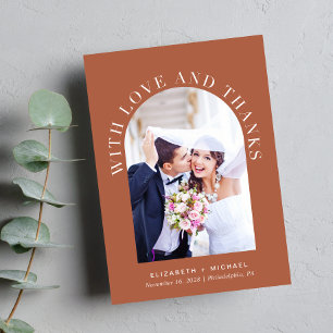 Modern Arch Photo Terracotta Wedding Thank You Card