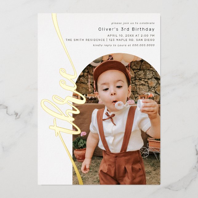 Modern Arch Photo Vertical Script 3rd Birthday (Front)
