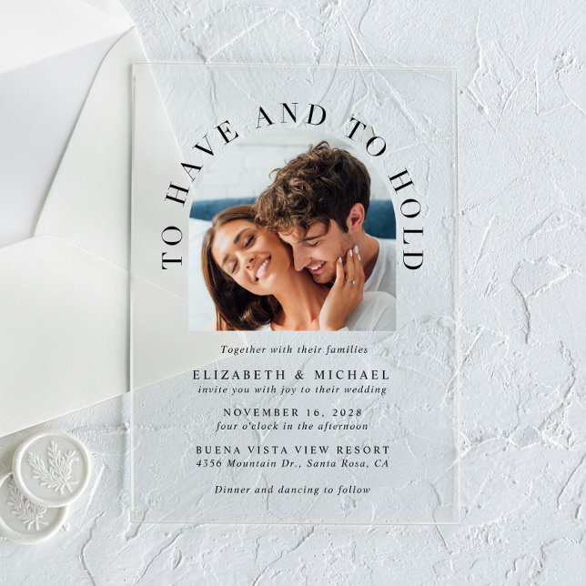 Modern Arch Photo Wedding Acrylic Invitations (Creator Uploaded)