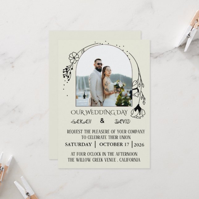 Modern Arch Photo Wedding Invitation (Front/Back In Situ)
