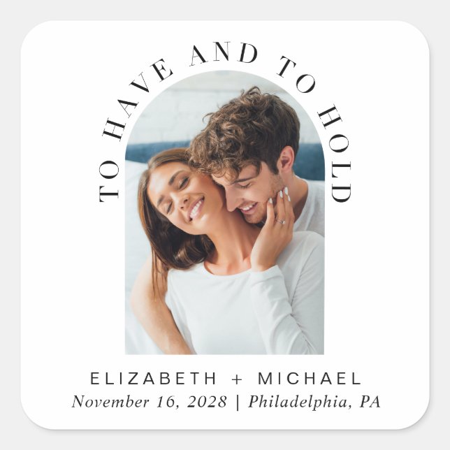 Modern Arch Photo Wedding Square Sticker (Front)