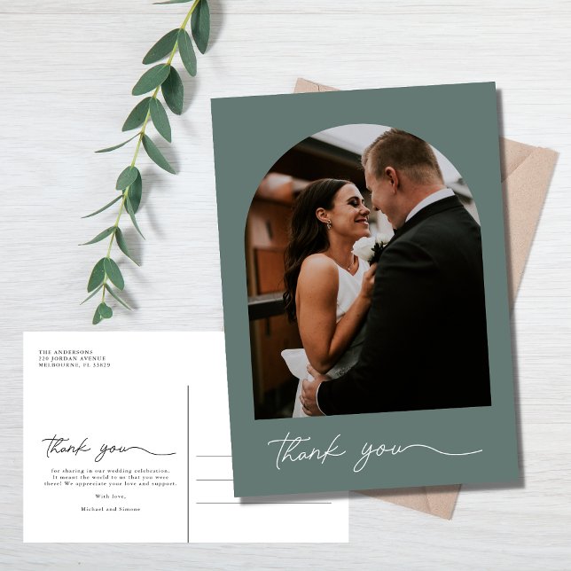Modern Arch Photo Wedding Thank You Postcard (Creator Uploaded)