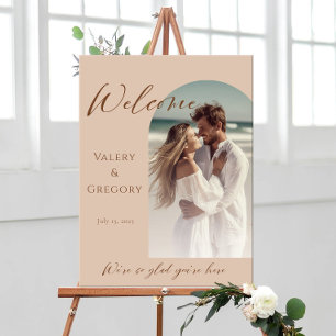 Modern arch photo wedding welcome sign