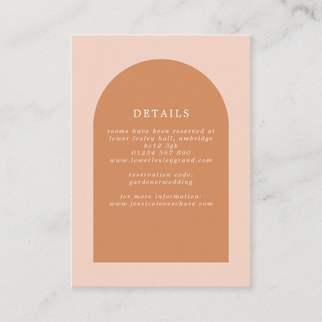 Modern Arch Pink and Terracotta Wedding Enclosure Card (Front)
