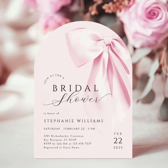 Modern Arch Pink Bow Bridal Shower Invitation (Creator Uploaded)