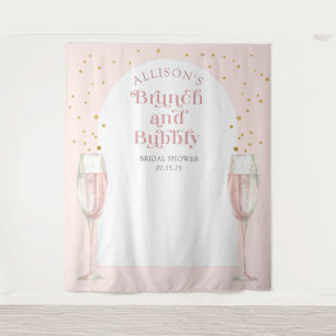 Modern arch pink brunch and bubbly bridal backdrop tapestry