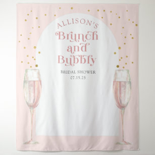 Modern arch pink brunch and bubbly bridal backdrop tapestry