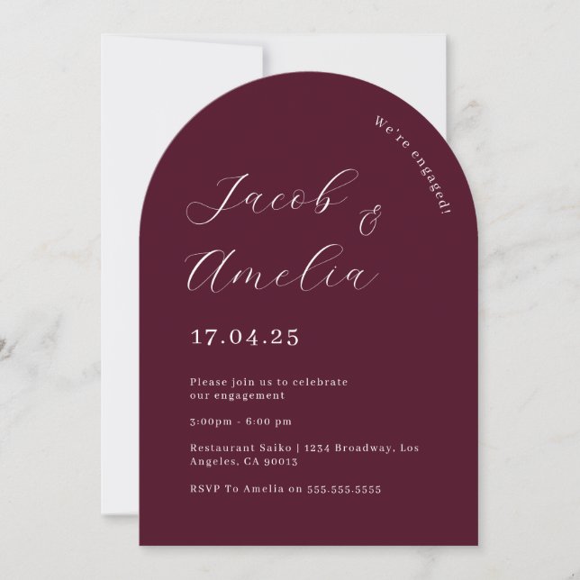 Modern Arch Plum Engagement Party   Invitation (Front)