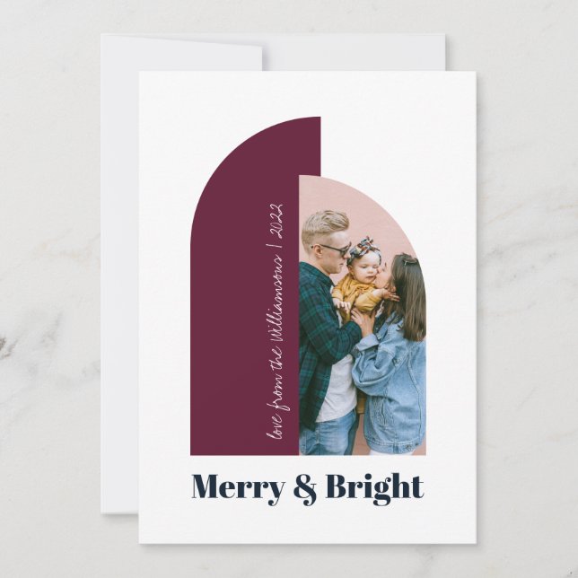 Modern Arch Purple Blue Photo 2022 Holiday Card (Front)