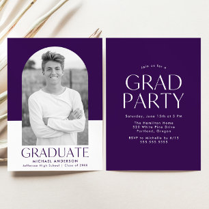 Modern Arch Purple Colour Block Graduation Party Invitation