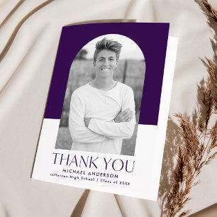 Modern Arch Purple Colour Block Photo Graduation Thank You Card