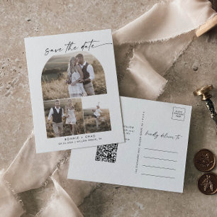 Modern Arch QR Code Photo Collage Save the Date Invitation Postcard