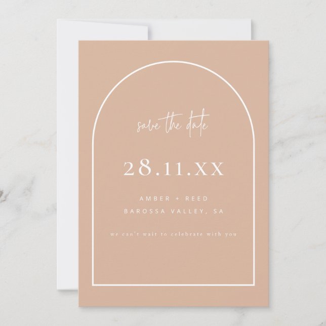 Modern Arch Retro Minimalist Blush Dusty Pink Save The Date (Front)