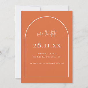 Modern Arch Retro Minimalist Burnt Orange Script Save The Date