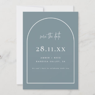 Modern Arch Retro Minimalist Dusty Blue Green Save The Date