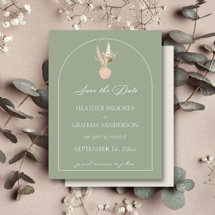 Modern Arch Sage Green Wedding Save the Date Card