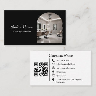 Modern Arch Salon Spa QR Code Black White Business Card