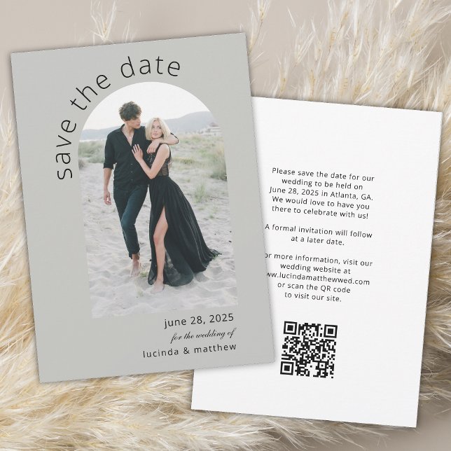 Modern Arch Save the Date with Photo and QR code (Creator Uploaded)