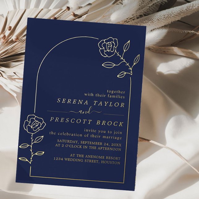 Modern Arch Script Wedding Real Foil Invitation (Creator Uploaded)