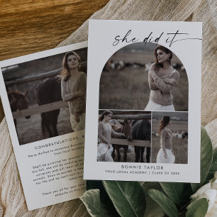 Modern Arch She Did It Photo Collage Graduation Announcement
